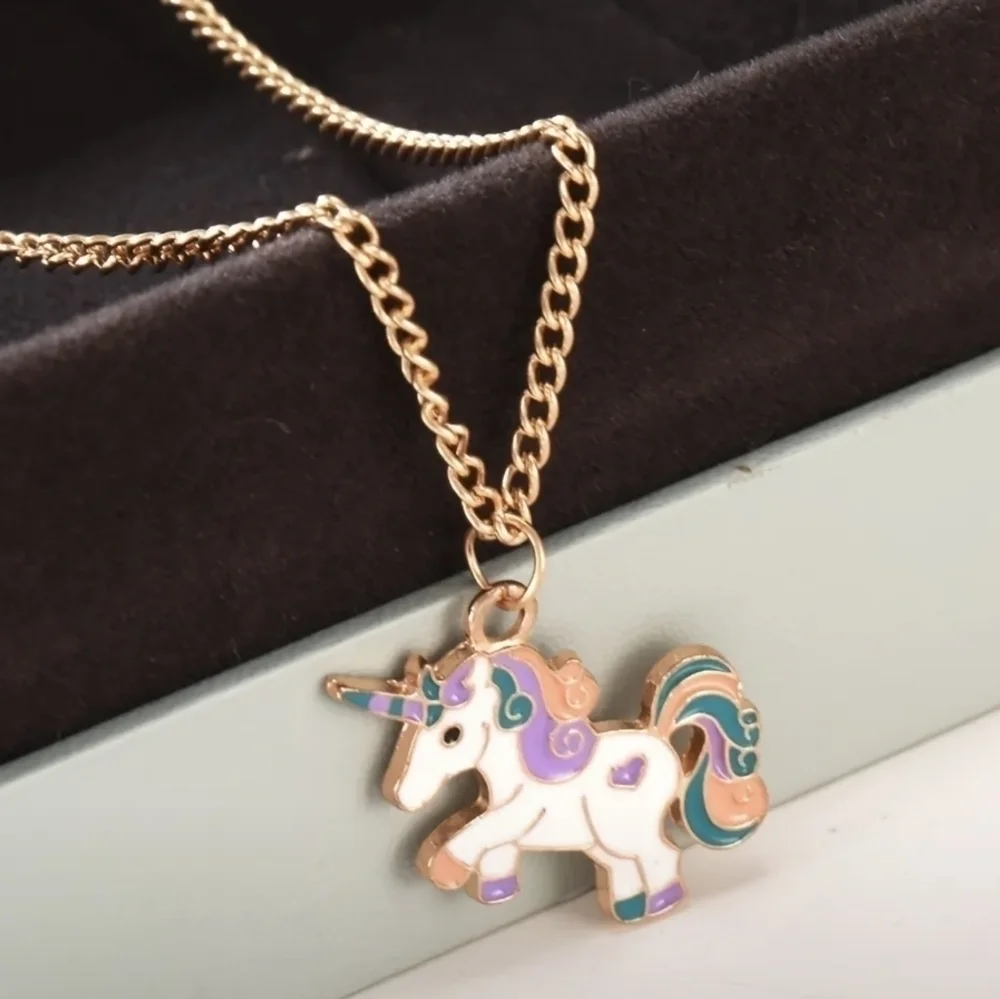 New Girls Cartoon Unicorn Pendant Necklace, T5B2B